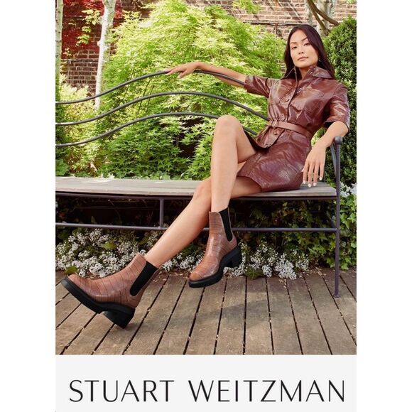 Stuart Weitzman Norah Chelsea Boots Tan Croc Leather, New, Size 11C - Picture 9 of 10